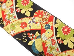 アンティーク　変わり青海波に菊桐・古典柄模様織出し袋帯（着用可）